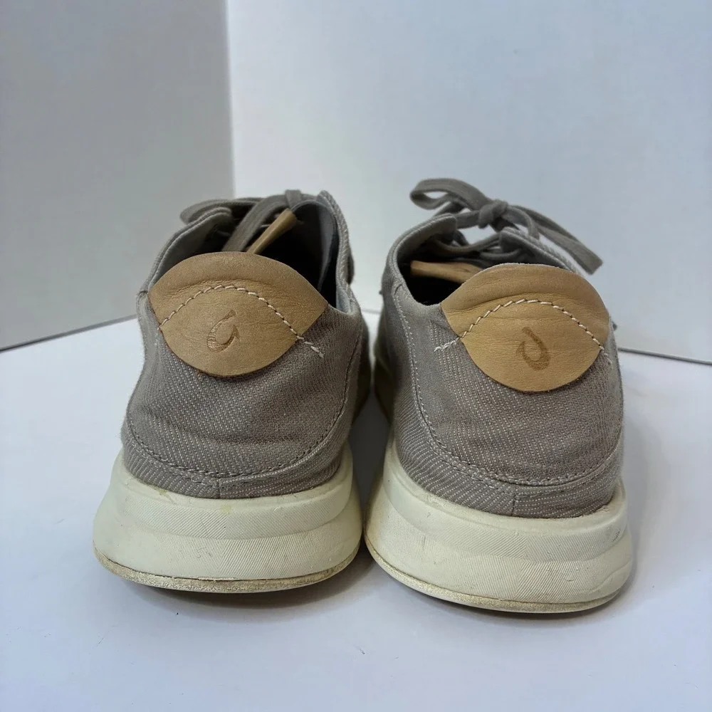 OluKai Ki'ihele Li Womens 9.5 Shoes Gray Tan Textile Lace Up Low Sneakers Casual